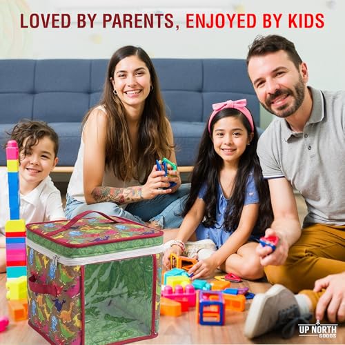 12" Soft Side Zipper Toy Storage Bag, Quilt Pattern Cloth Cube, Reusable,Clear Bag, Playroom, Bedroom & Puzzles Board Game Organizers And Storage Bin, Dinosaurs & Leaves Design - color: Dinosaur