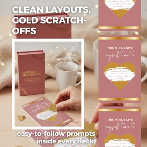 Mindfulness Scratch Off Activity Cards, 52-Week Presence Deck with Calming Reflections, Grounding Prompts & Mental Clarity Activities, 4.7 x 2.8 Inches - style: Mindfulness
