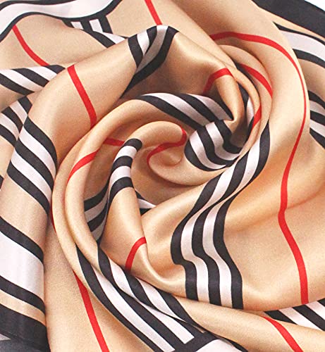 ANDANTINO 100% Mulberry Silk Scarf -21” Lightweight Square Neckerchief – Breathable Digital Printed Scarves with Gift Packed - color: Khaki
