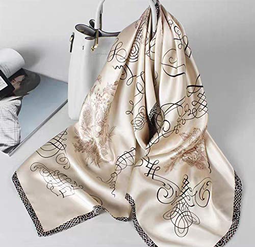 ANDANTINO 100% Pure Mulberry Silk Scarf 35" Large Square Lightweight Headscarf –Women’s Hair Wraps-With Gift Packed - color: Light Brown