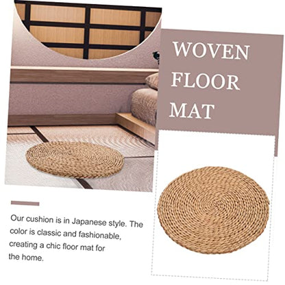 PRETYZOOM Thickened Woven Yoga Meditation Cushion Pad for Outdoor Picnics Natural Straw Floor Mat Comfortable Seating for Home and Garden Use Thick