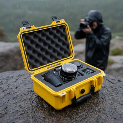 MEIJIA Portable All Weather Waterproof Protective Case,Hard Case,Camera Case With Customized Fit Foam,Fit Use of Drones,Camera,Equipments,Pistols,13.35 x11.63x5.98inches (Yellow) - color: Yellow