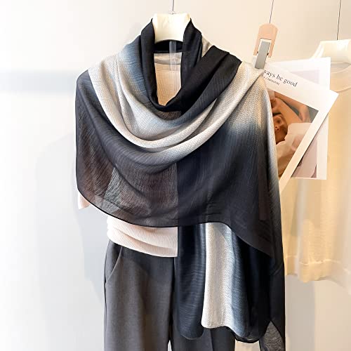 WINCESS.YU Women Gradient Scarf Long Shawls and Wraps Fashion Plain Pashmina Formal Scarf - color: Black and White
