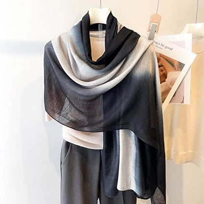WINCESS.YU Women Gradient Scarf Long Shawls and Wraps Fashion Plain Pashmina Formal Scarf - color: Black and White