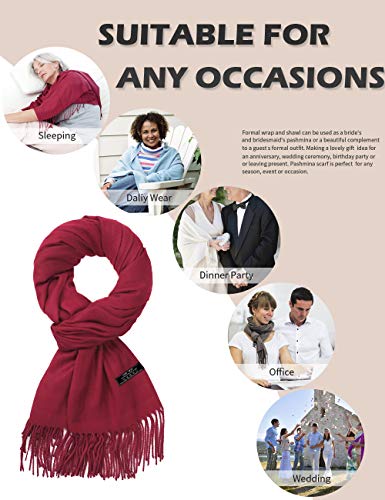 Pashmina Shawl Women Winter Scarf Warm Wedding Wraps Ladies Scarves for Evening Dresses - color: Wine Red