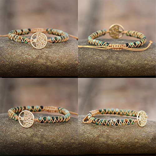 Jinxiuge Tree of Life Turquoise Stone Bracelet for Women Handmade Braided Layered Bead Bracelet with Black Gift Box - style: Style-C
