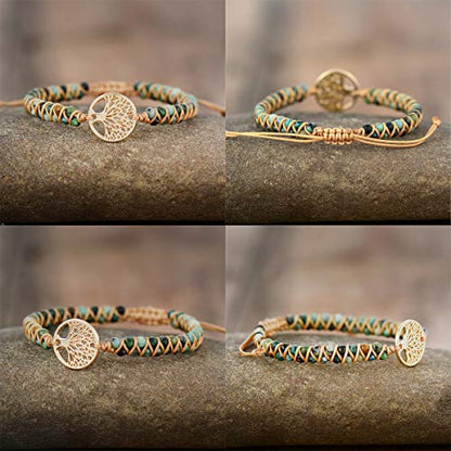 Jinxiuge Tree of Life Turquoise Stone Bracelet for Women Handmade Braided Layered Bead Bracelet with Black Gift Box - style: Style-C