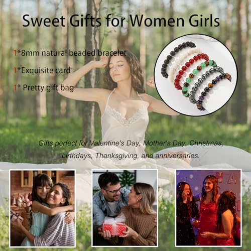 Healing Crystal Bracelet for Women, Natural Stone Beaded Healing Crystal Bracelet Triple Protection Stress Relief Beads Jewelry Birthday Gifts Jewelry for Her - style: Black Lava