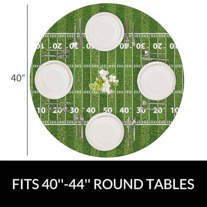 Football Field Round Table Cloth American Hash Marks Yard Lines Grass Textured Elastic Edged Table Cover Fade and Stain Resistant Table Cloths Easy to Clean Fits Tables 40-44" Diameter - color: Football Field