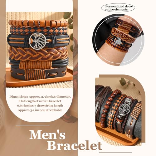 6Pcs Braided Bracelets for Men Women Wrap Wood Beads Cuff Handmade Wrap Wristband Bracelets Set Adjustable