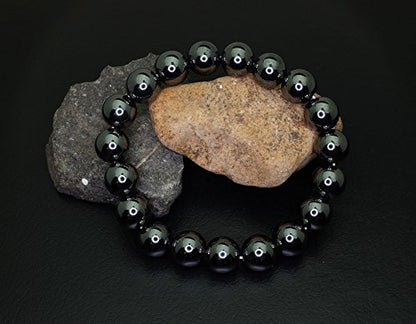Falari 10mm Natural Semi Precious Gemstone Stretch Bracelet Unisex - color: Hematite