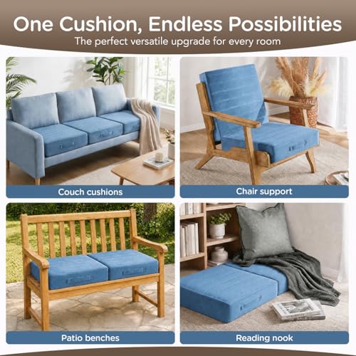 Codi Thick Replacement Couch Cushions 2 Sets, Upholstery Foam with Washable Covers for Sofa Cushion Chair Meditation - 24 × 24 × 5 Inch, High Density Foam, Blue - color: Blue, size: 24 Inch (Pack of 2)