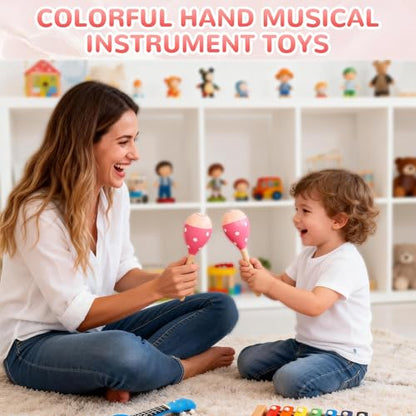 2 Pcs Maracas, 9 Inch Hand Percussion Rattles, Wooden Rumba Shaker Hand Musical Instruments with Clear Rhythm for Music Learning (Pink Smile-9 Inch) - color: Pink Smile-9 Inch