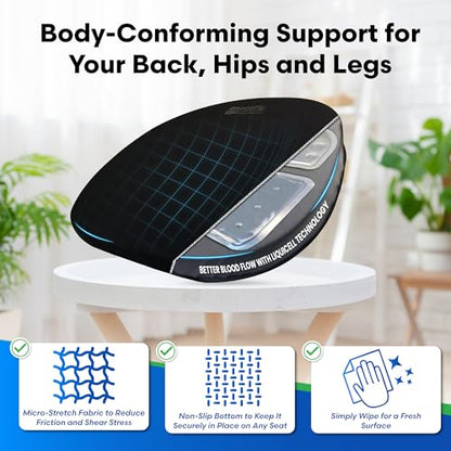 ERGO21 Travel Seat Cushion with LiquiCell® Membrane (Now Upgraded) - Thin Orthopedic Cushion for Sciatica, Tailbone, Back Pain Relief – Lightweight Foldable | Car, Truck, Airplane, Office & Home