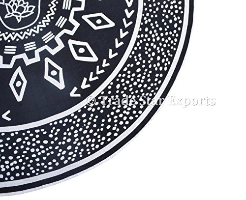 Indian Round Hamsa Tapestry, Decorative Table Cloth, Large Meditation Throw, 72" Round Picnic Blanket, Boho Beach Throw, Ethnic Yoga Mat (Pattern 3)