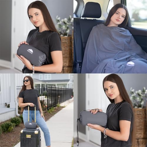 BlueHills Ultra Compact Travel Blanket 2 Pack Large Soft Cozy Portable Blanket Sheet with Carry Case and for Flight Airplane Car Layover Camping Hotel Grey C202-2PK-Gray - color: C202-2pk-gray