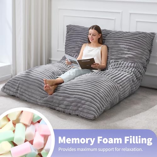 Hobestluk 3 in 1 Bean Bag Chair Giant Bean Bag Chairs Convertible Bean Bag Floor Cushion with Machine Washable Cover, Beanbag Chairs for Adult (Grey) - color: Grey