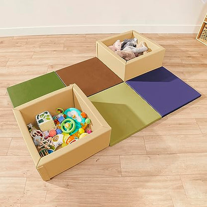 ECR4Kids SoftZone Play Patch Activity Mat Squares, Modular Playmat, Earthtone, 4-Pack - color: Earthtone