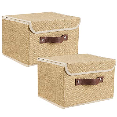 Lucky Monet Storage Bins Boxes with Lids 2 Pack Decorative Storage Boxes Collapsible Fabric Storage Basket Containers Lidded Storage Cube for Organizing Closet Home Office, 10"x 8"x 7" (Khaki) - color: Khaki, size: Small