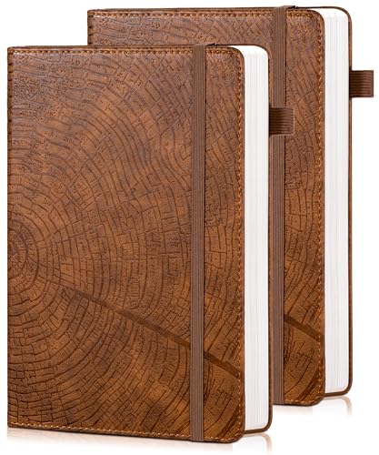 CAGIE Lined Journal for Men Women, Tree Growth Ring Leather Bound Journal Notebook, 256 Pages 100 GSM Journals for Writing, A5 Hardcover Journaling Notebooks,2 Pack (Brown & Brown) - color: G-Brown & Brown