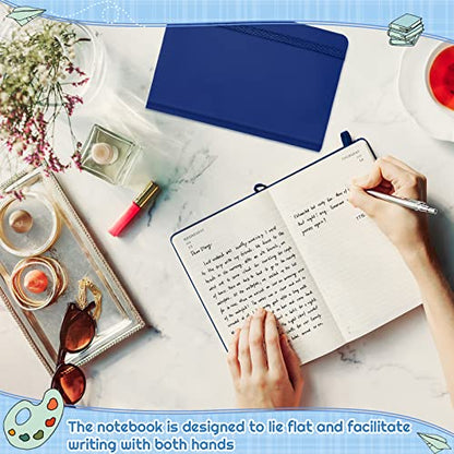 40 Pieces Small Notebooks A6 Pocket Journals 3.5 x 5.5 Inch Small Leather Notebook Mini Ruled Lined Journal with Elastic Band Pen Holder Page Marker Ribbons for Diary School Business Office (Blue) - color: Blue
