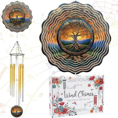Tree of Life Wind Chimes - Metal Windchime with Spinners Outdoor Garden Patio Yard Decor Indoor Balcony Home Hanging Christmas New Year Housewarming Birthday Gift for Women Mom Grandma Wife