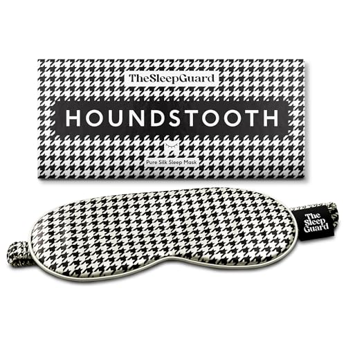 Pure Silk Sleep Mask [100% 6A Mulberry Silk, 22 Momme] Light Blocking Travel Essentials. Eye Masks for Sleeping. Black Oeko-Tex Blindfold. Eye Covers for Men & Women - color: Houndstooth