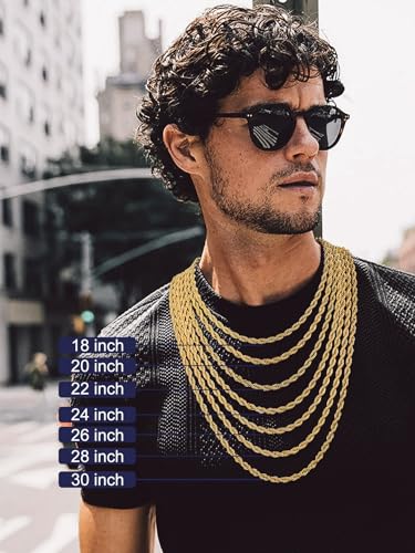 Bandmax Solid 1.5mm/2mm/3mm/6mm Rope Chains for Men Women 14K Gold Plated/Black Plated Stainless Steel Twist Chain 16-30 Inches, with Gift Box - color: 11 6MM Gold Plated