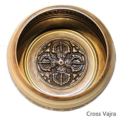 Tibetan Singing Bowl Set,Carved with Crossed Vajra and Mentra of Om Mane Padme Hum,For Sound Healing,Meditation,Yoga,Relaxation,Chakra Balance,Handmade in Nepal(6.5inches) - color: Cross Vajra, size: 16.5cm