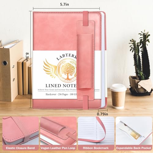 Lined Journal Notebook for Women Men, 256 Pages, Medium 5.7 in x 8.3 in - 100 GSM Thick Paper – Hardcover Leather Journals for Writing, Work, School, Note Taking, Diary Notepad,Pink - color: Pink