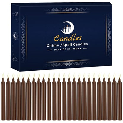 24 Pack Brown Spell Chime Candles – Premium Mini Unscented Taper Candles for Rituals, Prayer, Meditation, Altar, Spells – 4" Tall – Ideal for Witches & Spiritual Practices - color: Brown