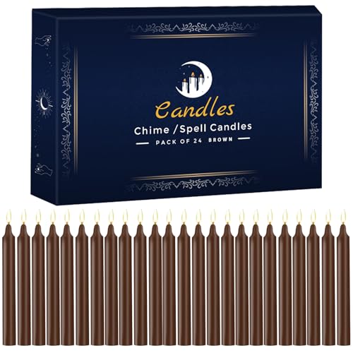 24 Pack Brown Spell Chime Candles – Premium Mini Unscented Taper Candles for Rituals, Prayer, Meditation, Altar, Spells – 4" Tall – Ideal for Witches & Spiritual Practices - color: Brown