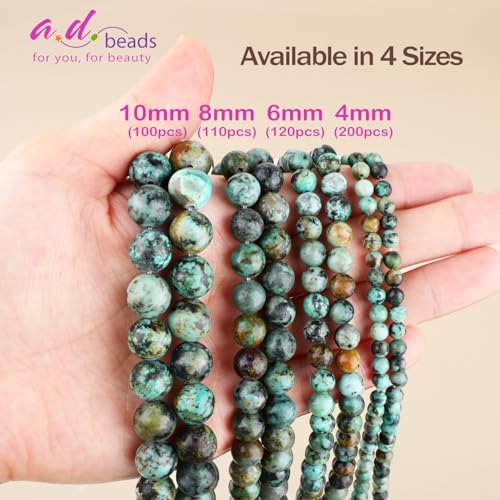 AD Beads 8mm Natural Round Loose Beads 110 Pieces, for Making 108 Mala Prayer Beads Necklace, Bracelet & Yoga Meditation, Jewelry Design (African Turquoise) - color: African Turquoise, size: 8mm-110pcs