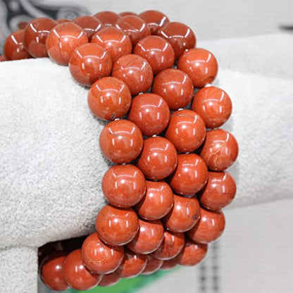 Keleny Semi Precious Stones Natural Gemstones 12mm Round Beads Crystal Stretch Bracelets 7 Inch Unisex - color: Red Jasper