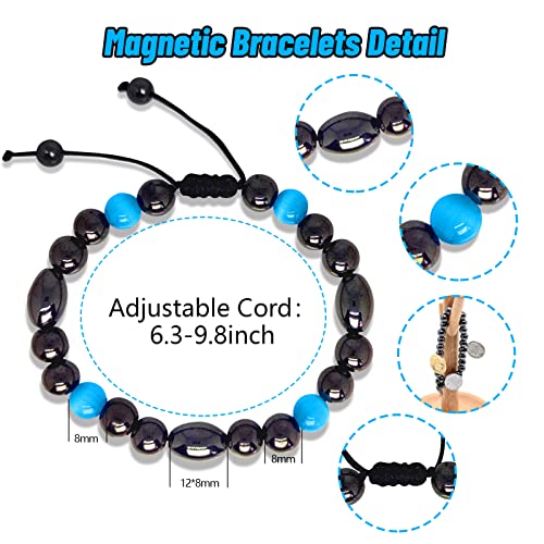 2 Pack Magnetic Therapy Anklet Bracelet Set - Hematite Aquamarine Gemstone for Women & Men, Improving Fertility & Pregnancy Health Care - color: Magnetic Hematite & Aquamarine