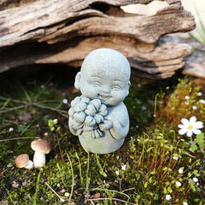 livelyfish Japanese Monk Statue Praying Zen Sandstone Mini Buddha Statues Asian Garden Sculptures for Wealth Good Luck Feng Shui Home Decor (Style 2)