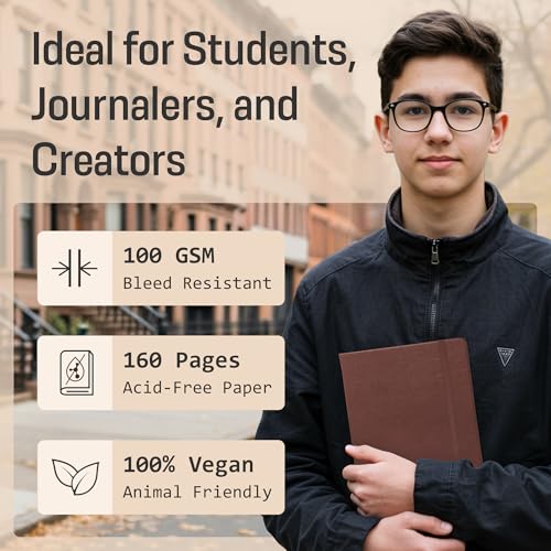 BROWNSTONE JOURNALS A5 Hardcover Lined Journal 5"x8" - Notebook for Work & Writing, 160 Pages Thick 100 GSM Paper, Lay Flat Binding, Elastic Band, Ribbon Bookmark (Chestnut Brown) - color: Chestnut Brown