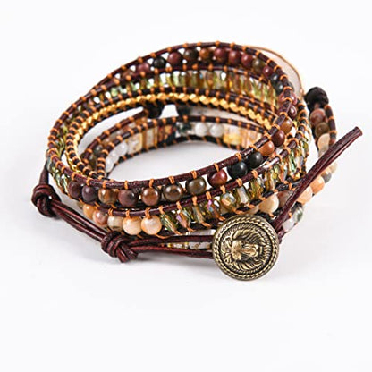 YGLINE Natural Stone Beaded Healing Wax String 5 Wraps Bracelets - color: druzy 3