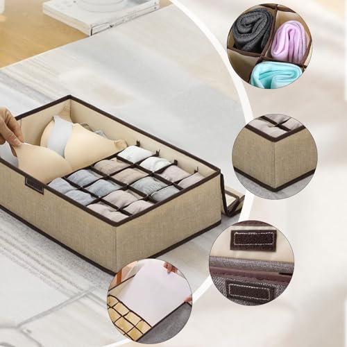 Linen Storage Box with Lid – 13-Compartment Multi-Section Organizer for Clothes, Socks, and Home Use (Yellow) - color: Yellow