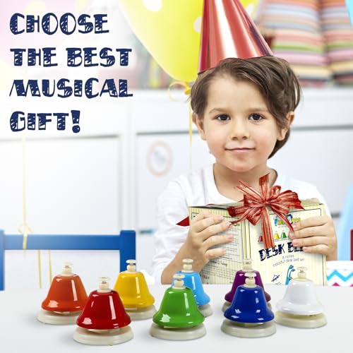 Desk Bells for Kids | Educational Music Toys for Toddlers 8 Notes Colorful Hand Bells Set | Kids Musical Instrument with 15 Songbook | Great Birthday Gift for Children