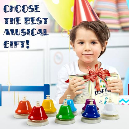 Desk Bells for Kids | Educational Music Toys for Toddlers 8 Notes Colorful Hand Bells Set | Kids Musical Instrument with 15 Songbook | Great Birthday Gift for Children