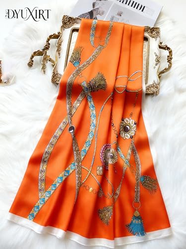 100% Mulberry Silk Oversized Women’s Sun-Shielding Shawl Formal Evening Neckwear Featherlight Airy - color: N27-amber Motif Wrap（69" X 21"inch）