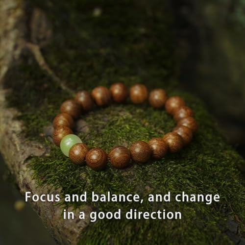 Feng Shui Wood Bracelet, Natural Golden Sandalwood Buddhist Mala for Wealth Luck Prosperity, Positive Energy Meditation Bracelet, Unisex Holiday Gift