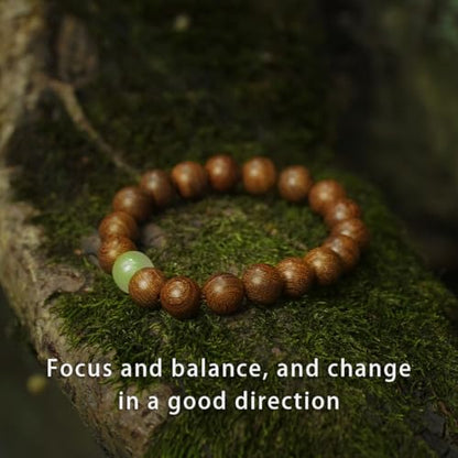 Feng Shui Wood Bracelet, Natural Golden Sandalwood Buddhist Mala for Wealth Luck Prosperity, Positive Energy Meditation Bracelet, Unisex Holiday Gift