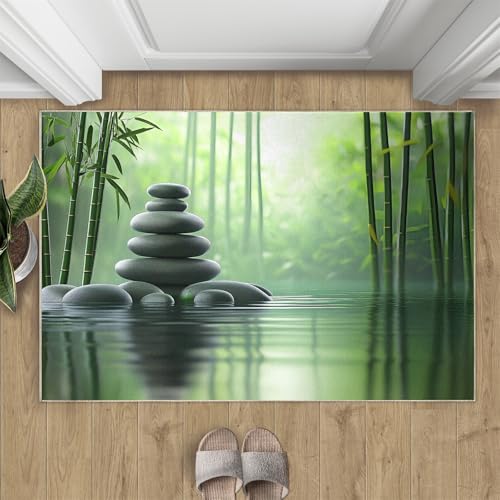 Zen Rug 2x3 Rug, Bamboo Rugs for Bedroom, Japanese Spa Rugs for Living Room, Meditation Area Rug, Machine Washable Carpet for Home Office - color: Zen-1, size: 2' x 3'