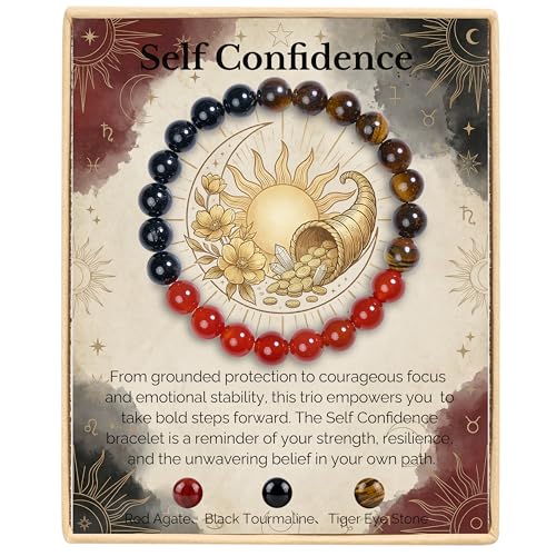 Bivei Protection Bracelet, Strength Crystal Healing Bracelet 8MM - Spiritual Stretch Beaded Jewelry for Women Men Gift - color: Self Confidence