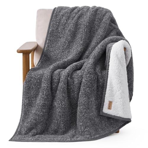 BEARPAW Sherpa Throw Blanket - Ultra Soft Plush Warm Reversible Fluffy Blanket for Bed Couch Sofa & Living Room Decor, House Decor, Room Decor Gifts for Women - 50"x70" (Gray, Throw - 50" x 70") - color: Gray
