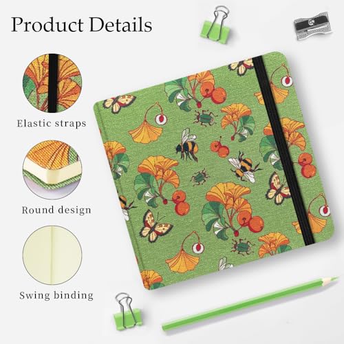 Mifuner 4.8x4.8in 80gsm Mini Notebooks Art Blank Pages Sketchbooks Travel Journal Pocket Hardcover Paint Writing Notebook Blank Diary Memo Planner Sketchbook Fabric Cover.Ginkgo Leaf - color: Cloth-Ginkgo Leaf