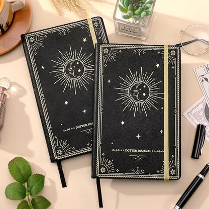 Artfan Dotted Journal/Notebook - Dot Grid Hard Cover Notebook, Premium Thick Paper with Fine Inner Pocket, Black Smooth Faux Leather, Pen Loop, 5.8''×8.4'' - Black - color: BLACK18