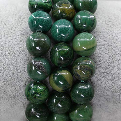 Keleny Fashion Crystal Man Women Stretch Bracelet 10mm Round Beads Rock Jasper 7 Inch Unisex - color: Green African Serpentine